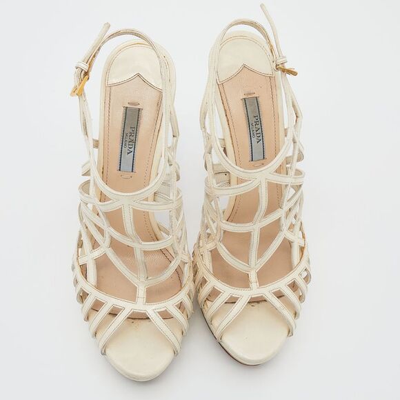 Prada Off White Patent Leather Caged Platform Sandals Size 38 - Picture 3 of 4